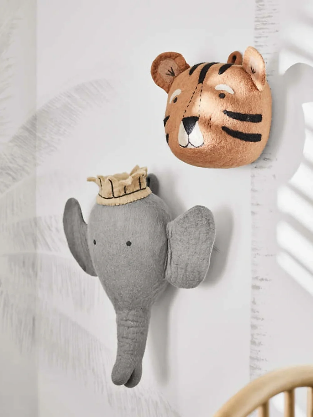 Crate&Barrel Neutral Felt Elephant Wall Decor with Yellow Crown